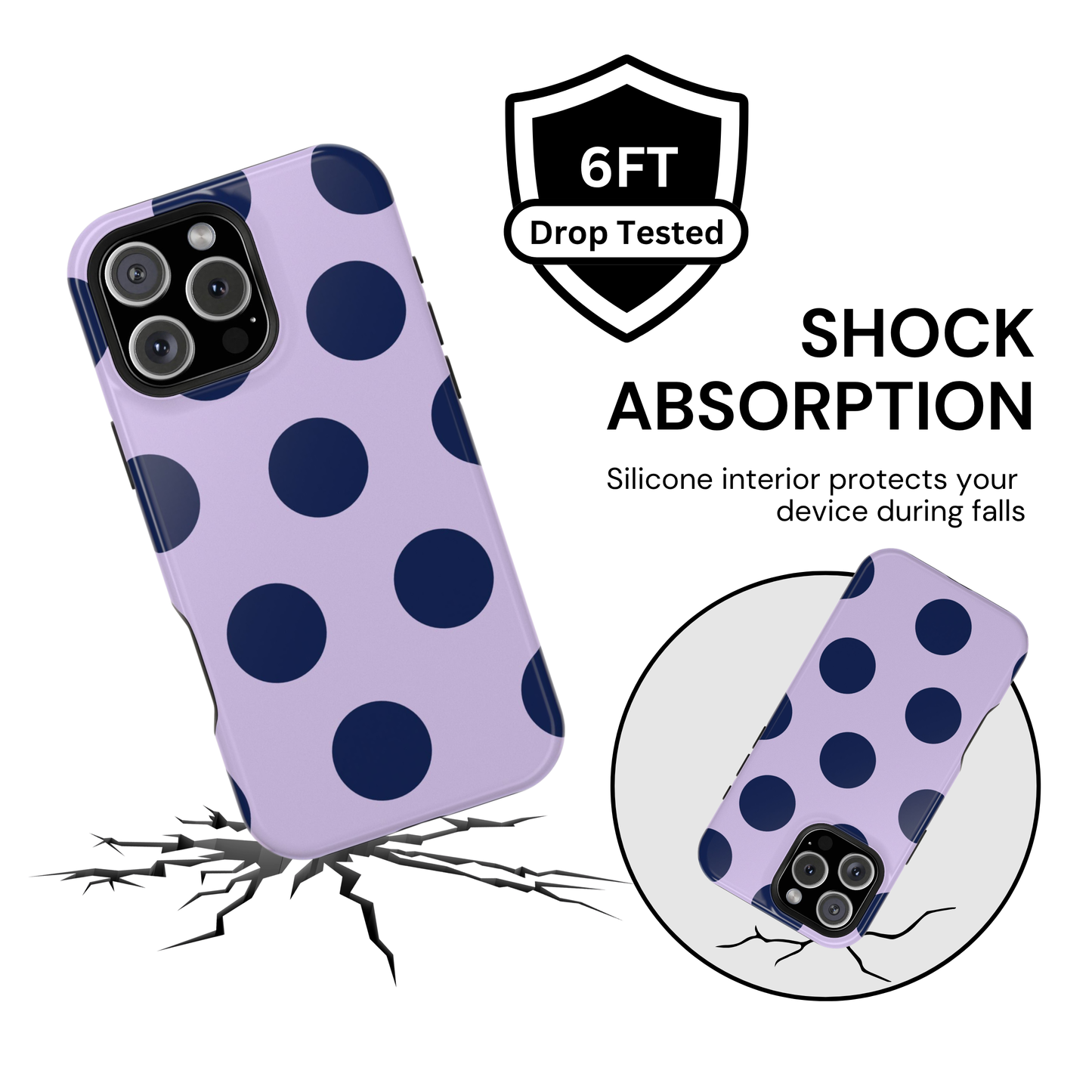 Lavender Navy Large Polka Dots