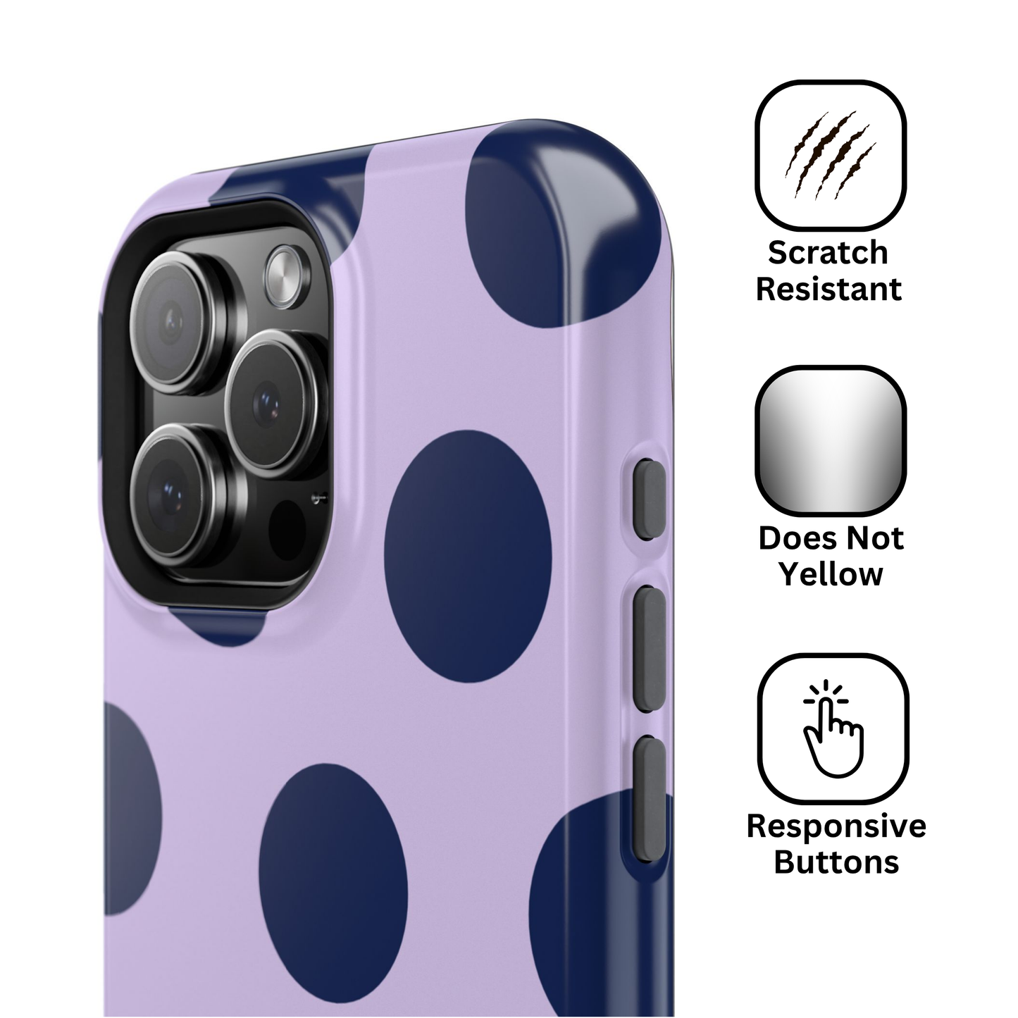 Lavender Navy Large Polka Dots