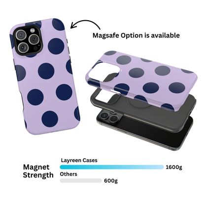 Lavender Navy Large Polka Dots