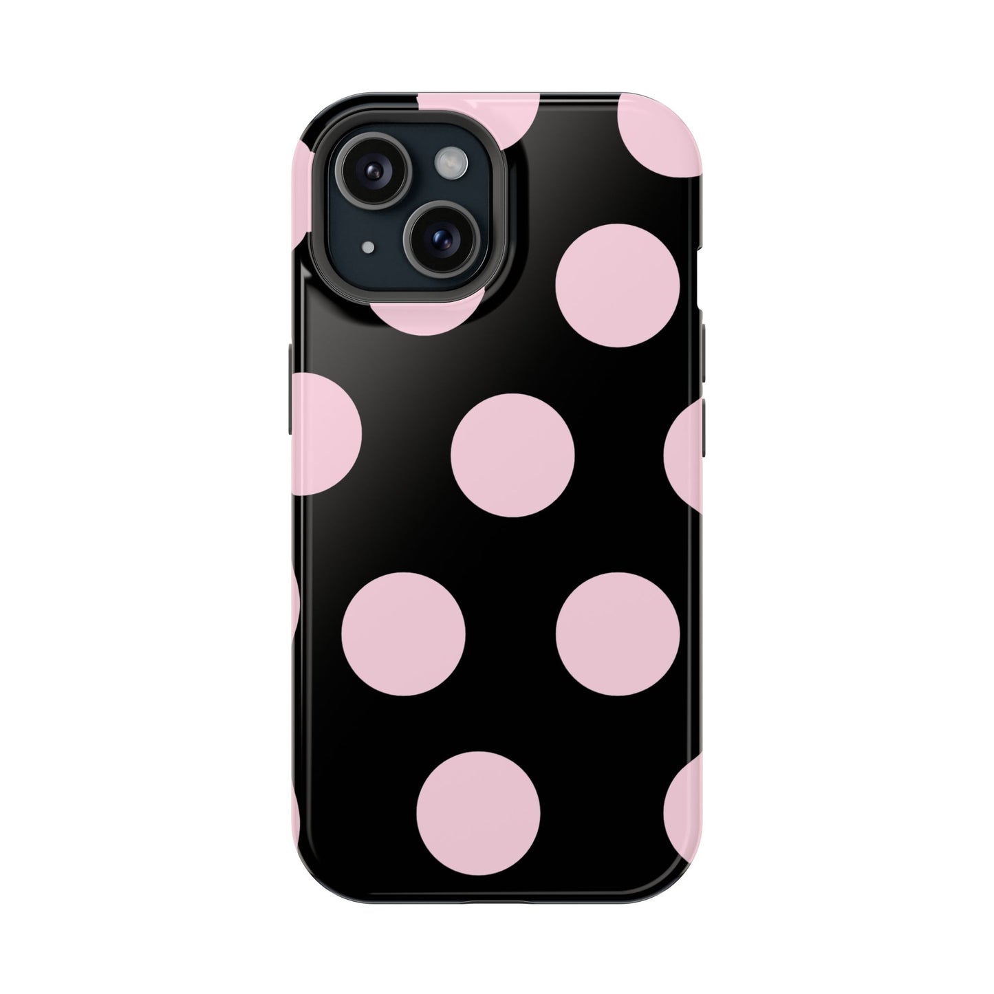Pink On Black Large Polka Dots