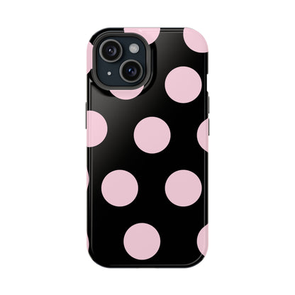 Pink On Black Large Polka Dots