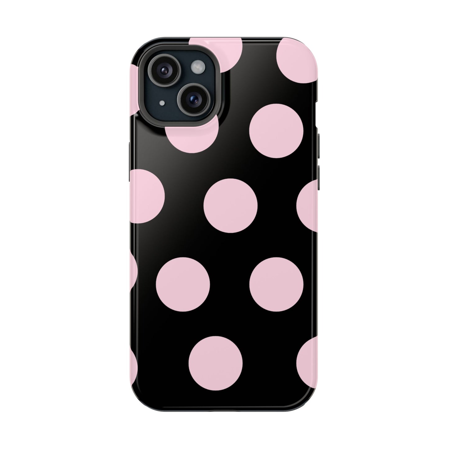 Pink On Black Large Polka Dots