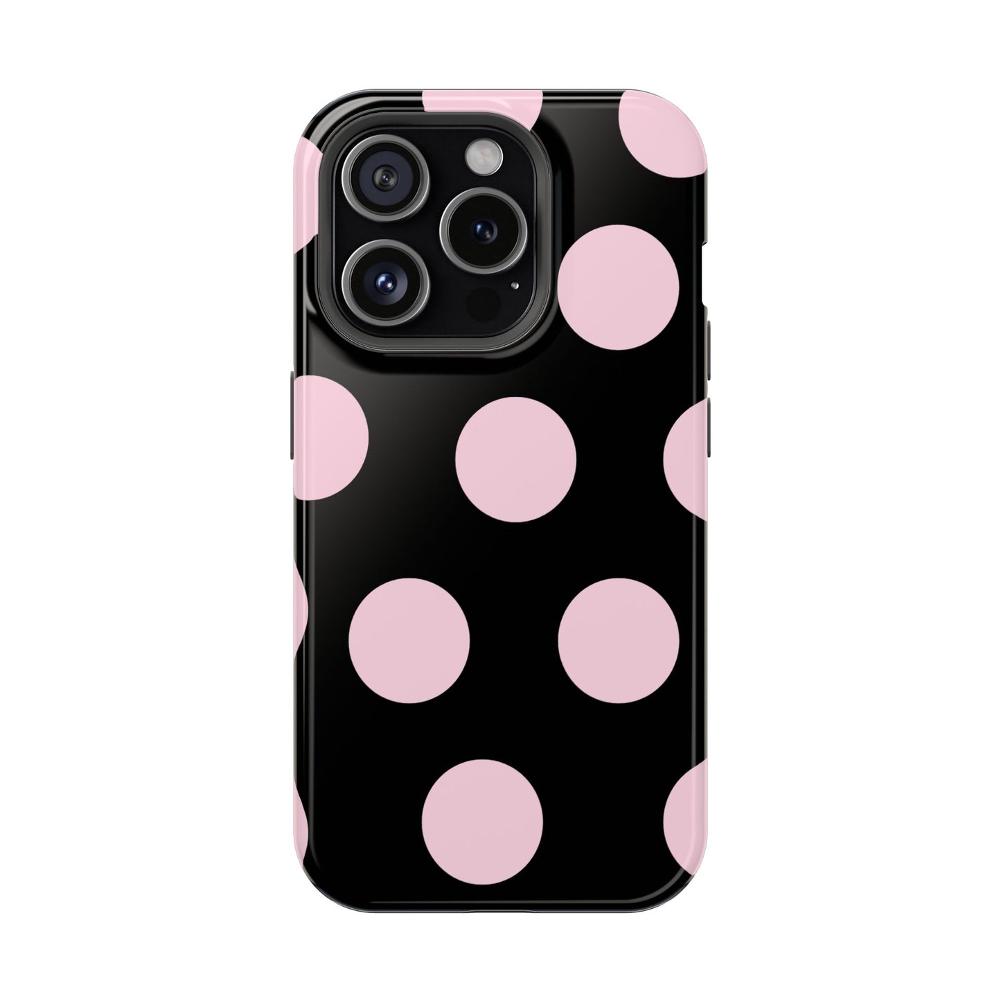 Pink On Black Large Polka Dots