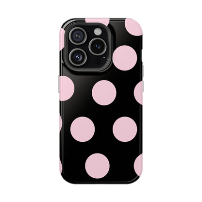 Pink On Black Large Polka Dots