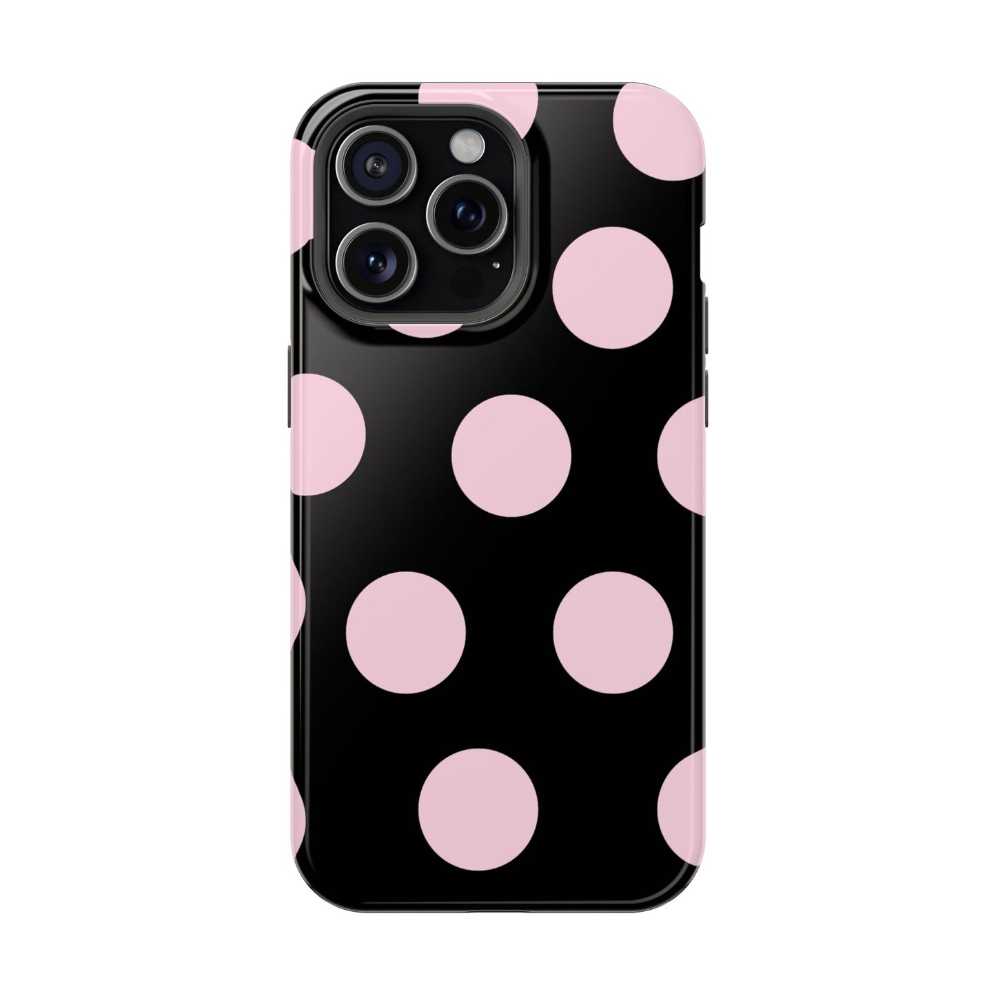 Pink On Black Large Polka Dots