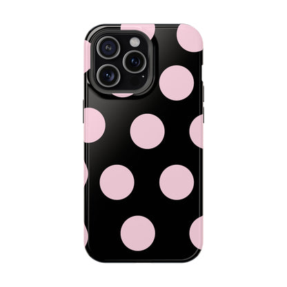 Pink On Black Large Polka Dots