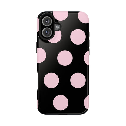 Pink On Black Large Polka Dots