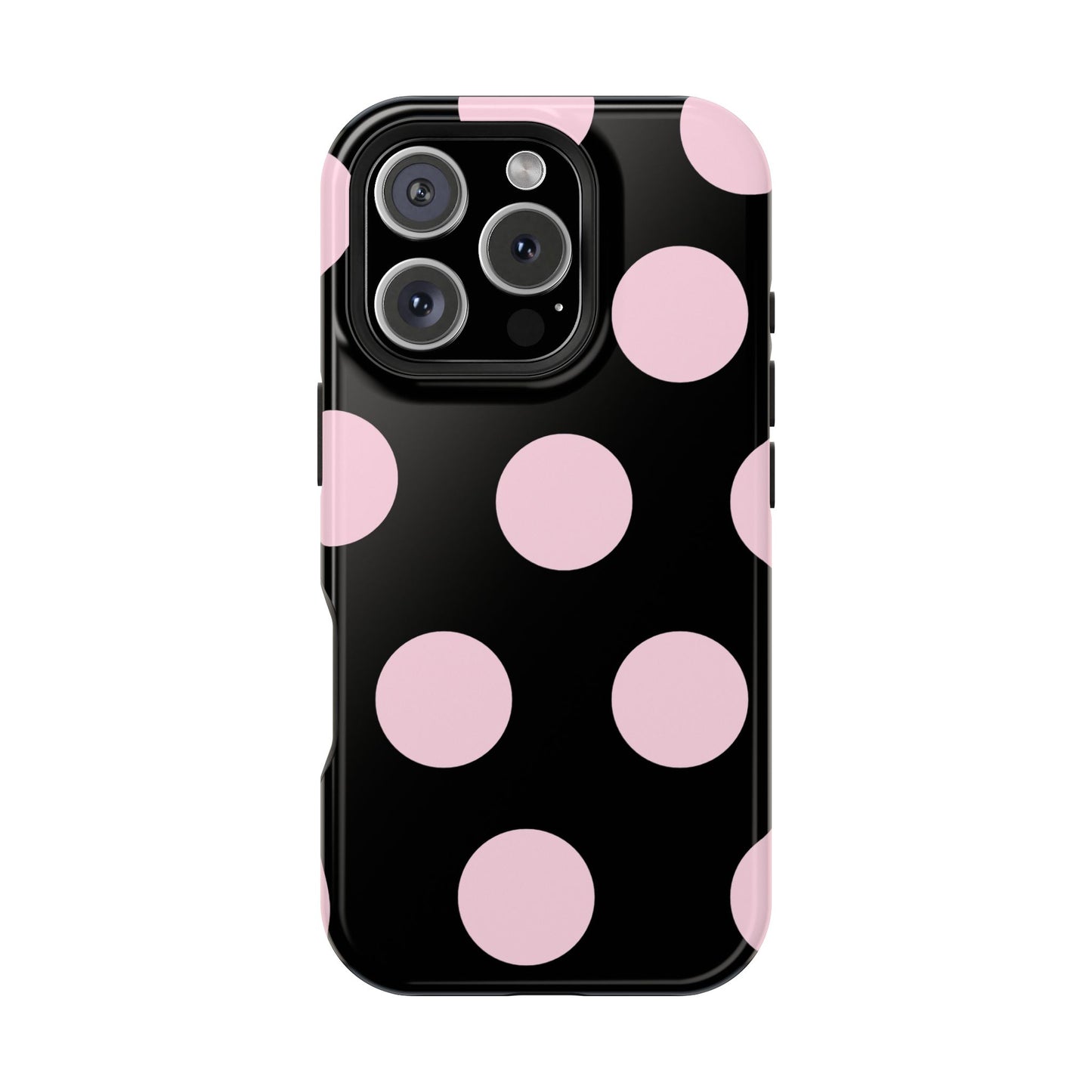 Pink On Black Large Polka Dots