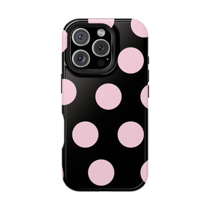 Pink On Black Large Polka Dots