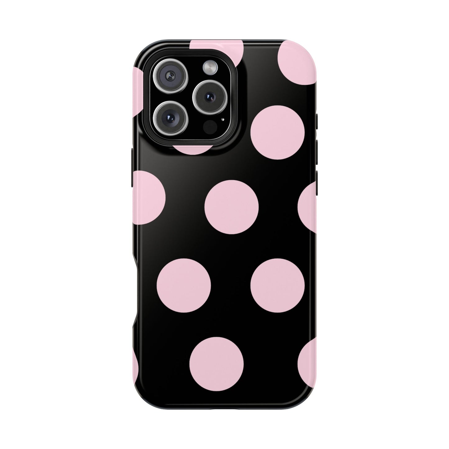Pink On Black Large Polka Dots