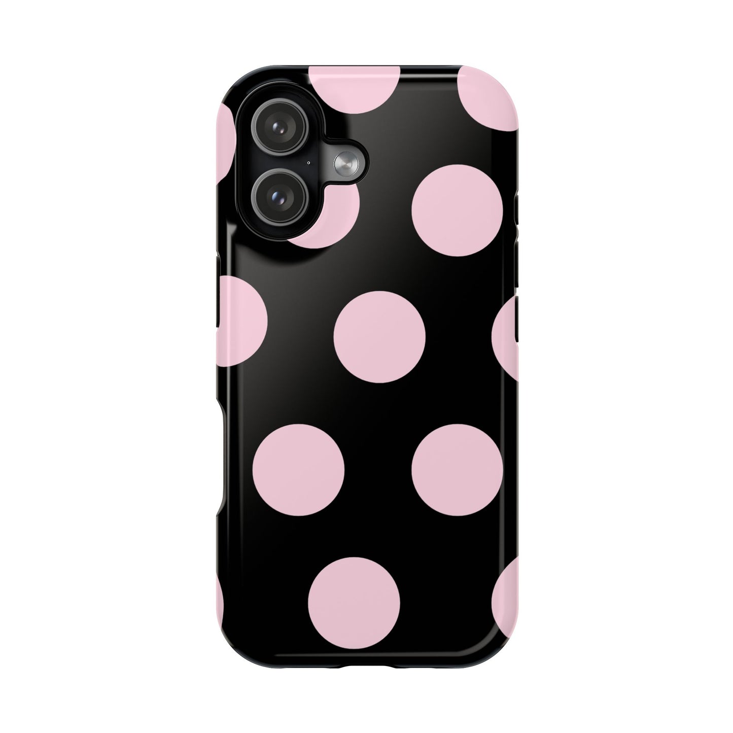 Pink On Black Large Polka Dots