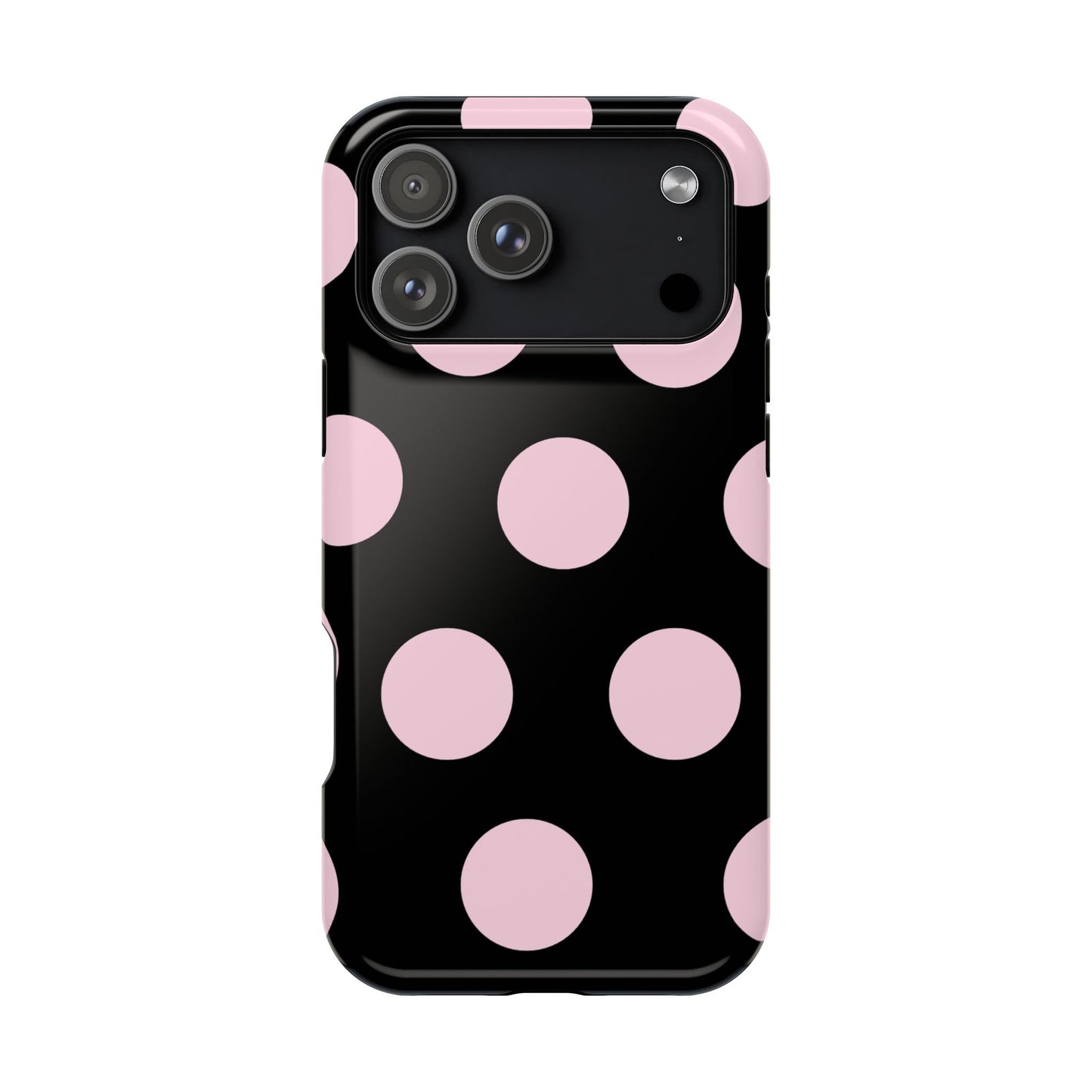 Pink On Black Large Polka Dots