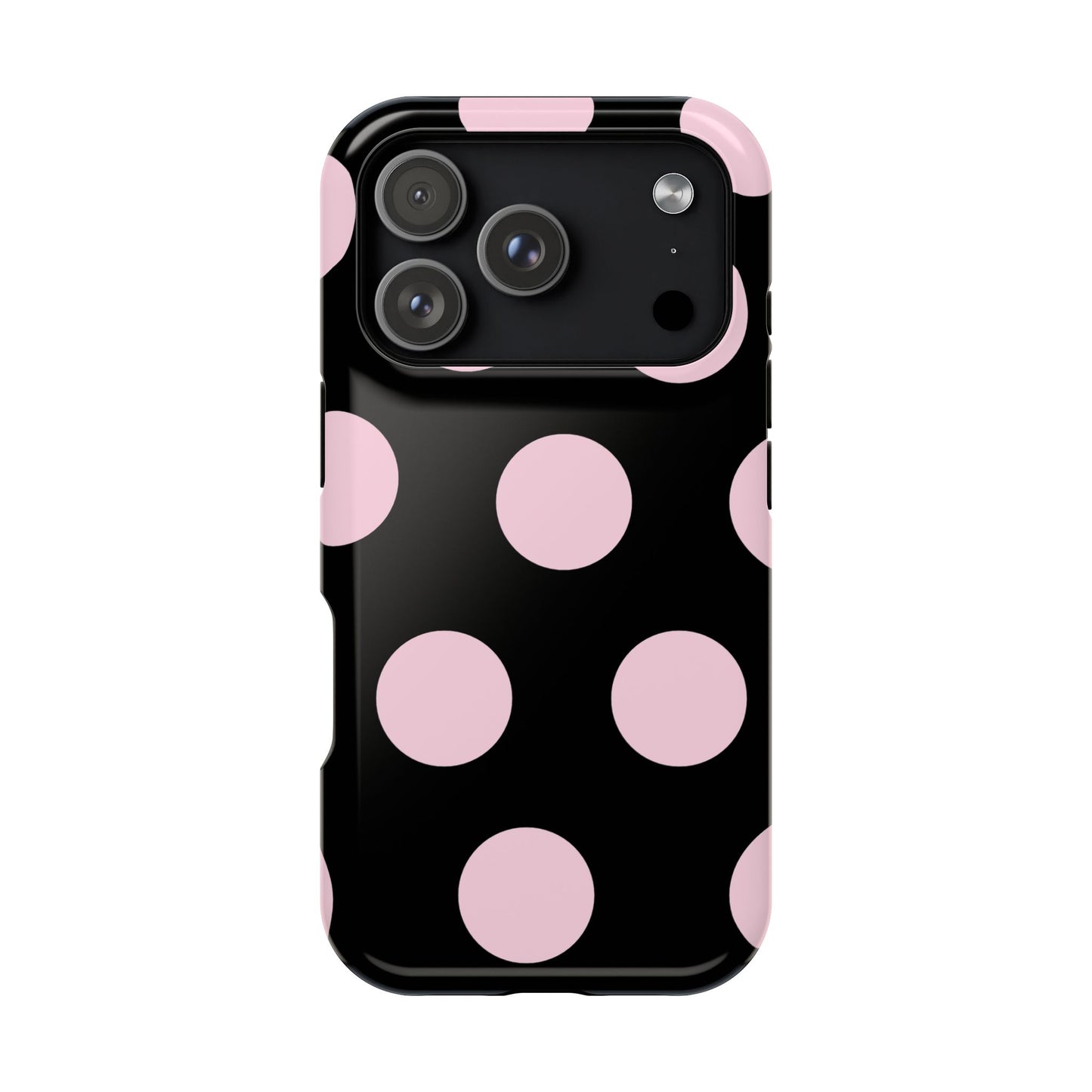 Pink On Black Large Polka Dots