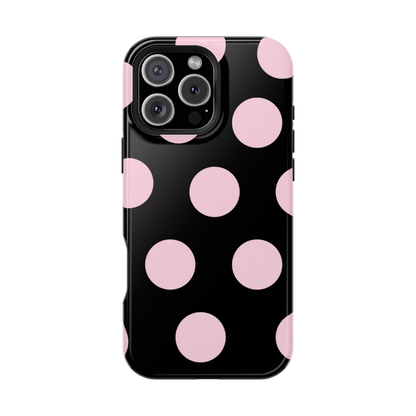 Pink On Black Large Polka Dots