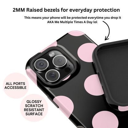 Pink On Black Large Polka Dots