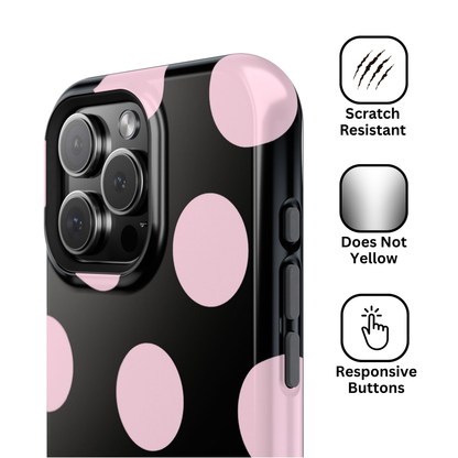 Pink On Black Large Polka Dots