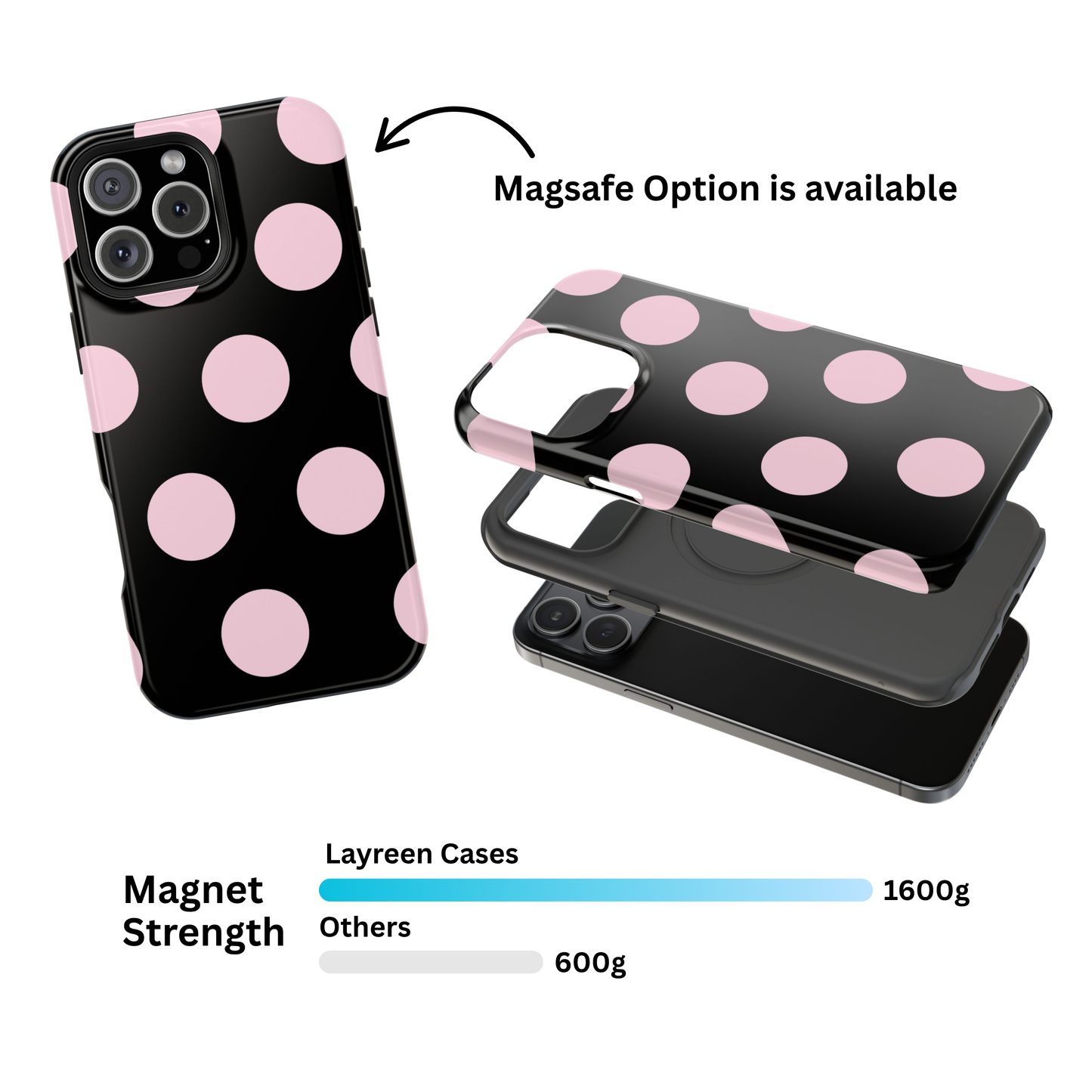 Pink On Black Large Polka Dots