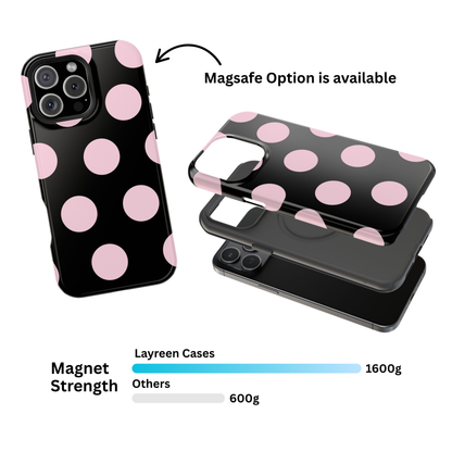 Pink On Black Large Polka Dots