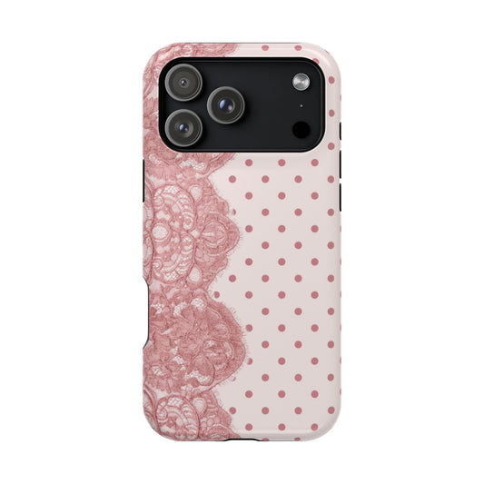 Chic Pink Polka Dot & Lace (Left)