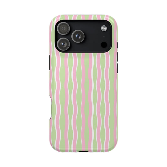 Green & Pink Wavy Thin Stripes