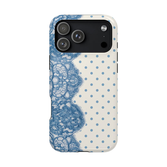 Chic Blue Polka Dot & Lace (Left) - Layreen Cases