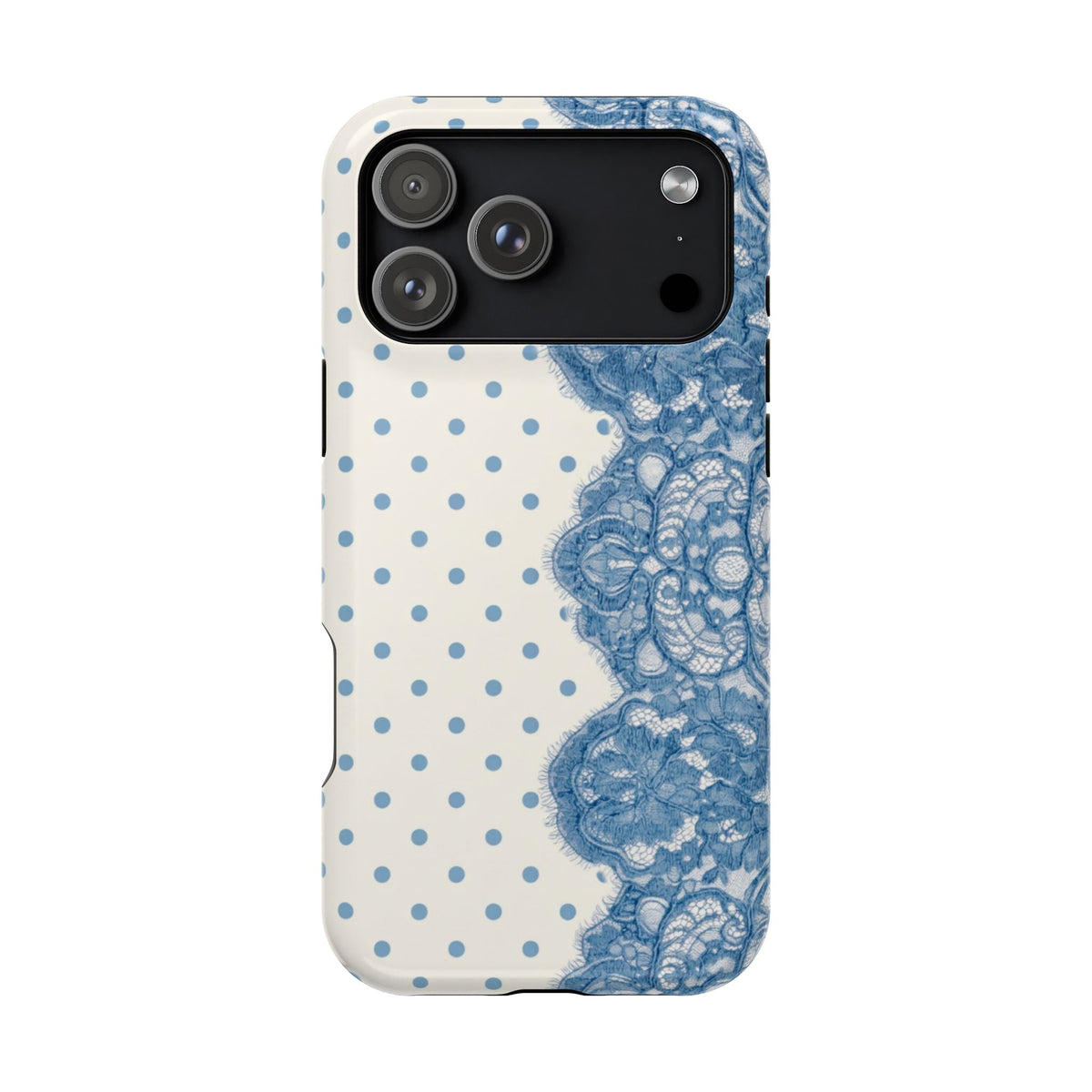 Chic Blue Polka Dot & Lace (Right) - Layreen Cases