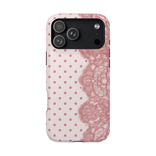 Chic Pink Polka Dot & Lace (Right) - Layreen Cases