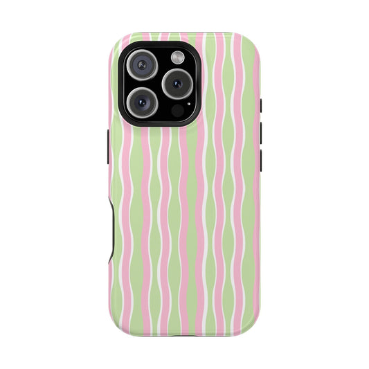 Green & Pink Wavy Thin Stripes - Layreen Cases