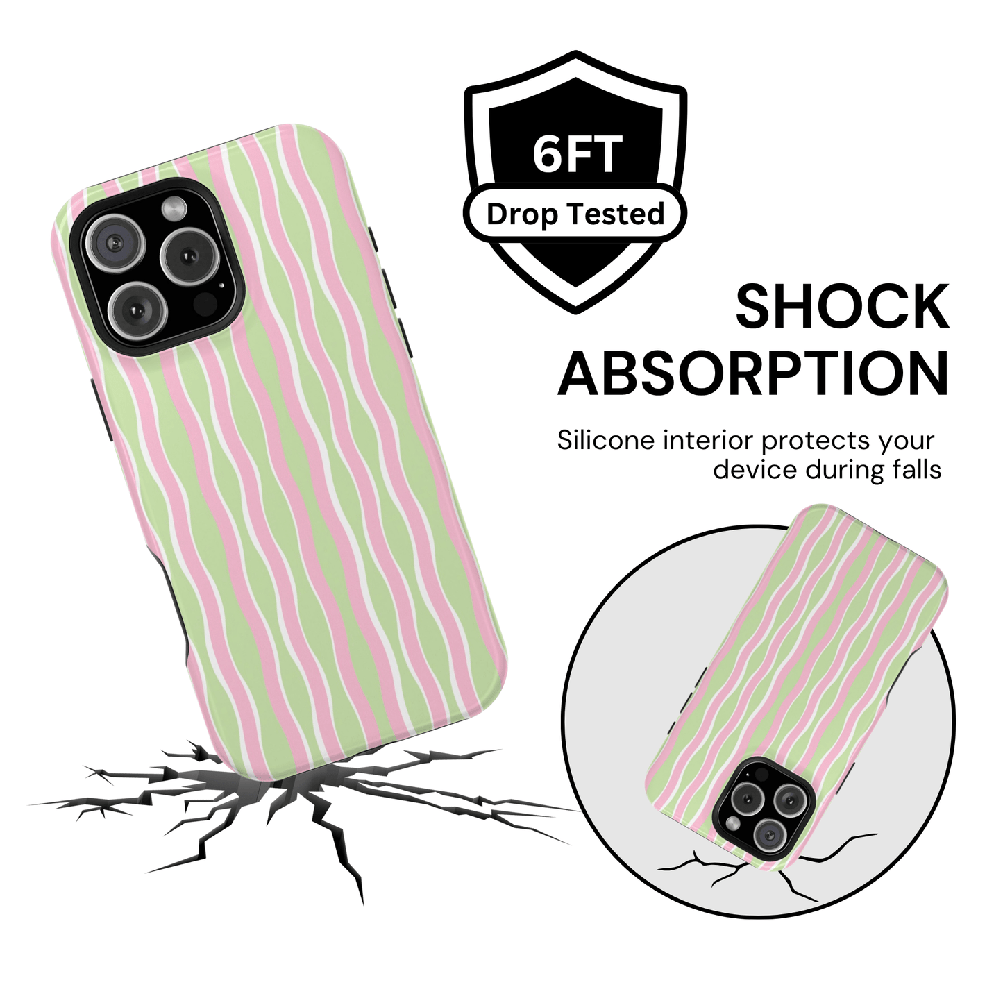 Green & Pink Wavy Thin Stripes - Layreen Cases