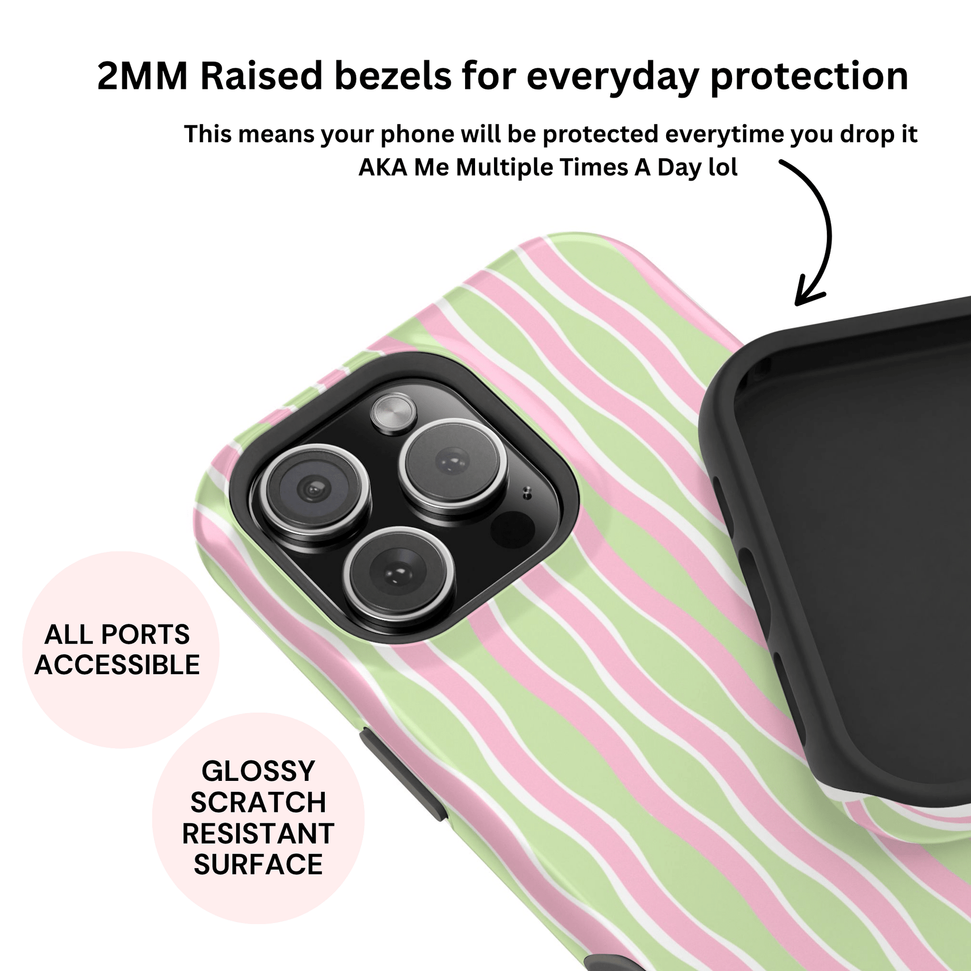 Green & Pink Wavy Thin Stripes - Layreen Cases