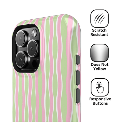 Green & Pink Wavy Thin Stripes - Layreen Cases