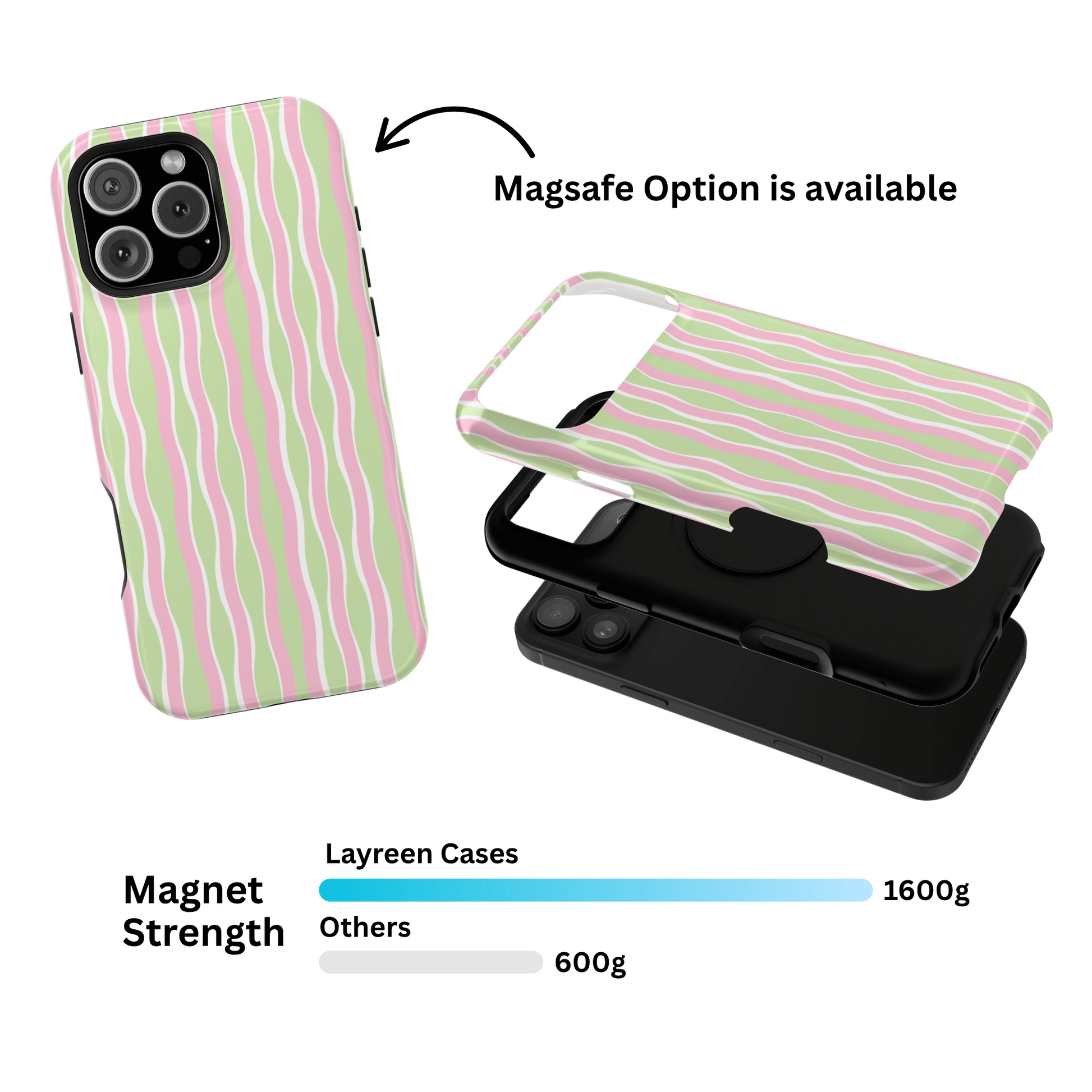 Green & Pink Wavy Thin Stripes - Layreen Cases