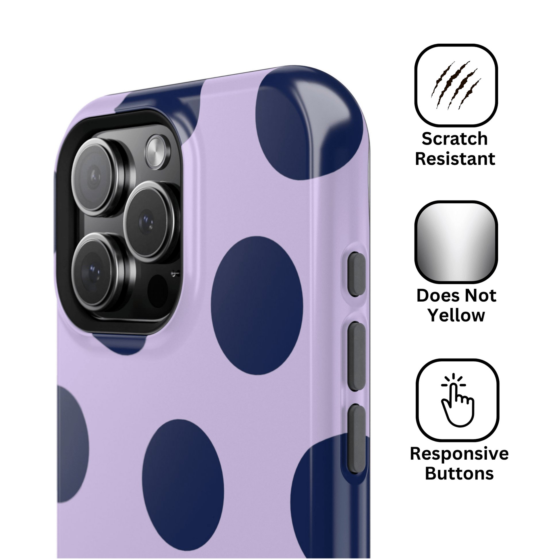 Lavender Navy Large Polka Dots - Layreen Cases