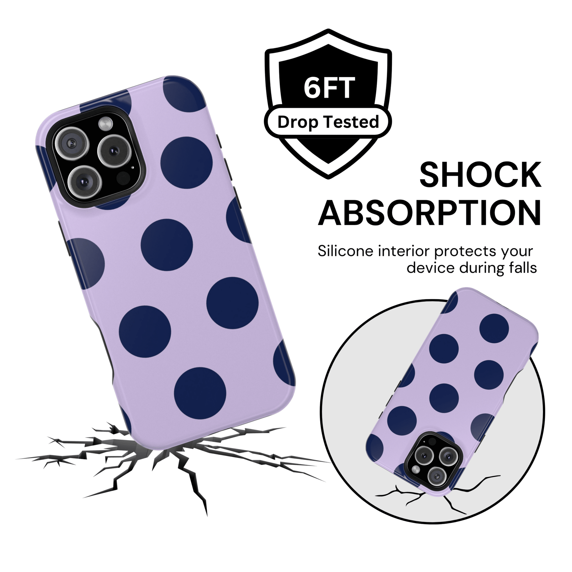 Lavender Navy Large Polka Dots - Layreen Cases