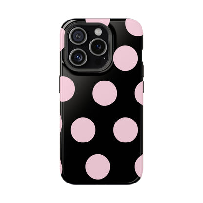 Pink On Black Large Polka Dots - Layreen Cases