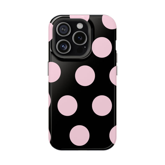 Pink On Black Large Polka Dots - Layreen Cases