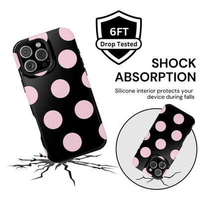 Pink On Black Large Polka Dots - Layreen Cases