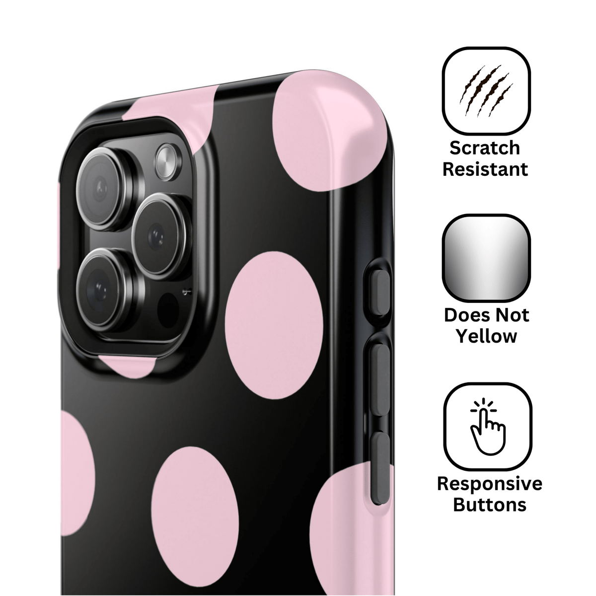 Pink On Black Large Polka Dots - Layreen Cases