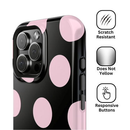 Pink On Black Large Polka Dots - Layreen Cases