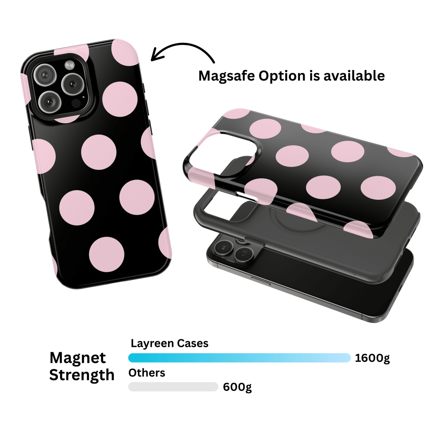 Pink On Black Large Polka Dots - Layreen Cases
