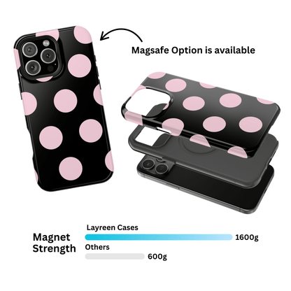 Pink On Black Large Polka Dots - Layreen Cases