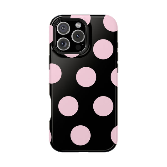 Pink On Black Large Polka Dots - Layreen Cases