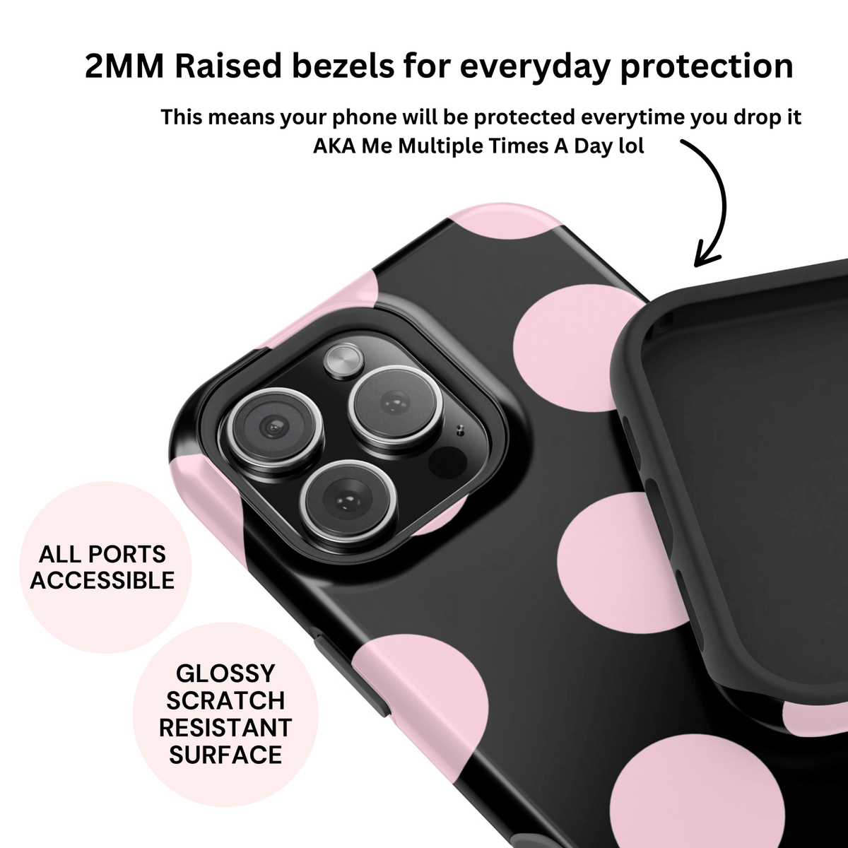 Pink On Black Large Polka Dots - Layreen Cases