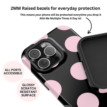 Pink On Black Large Polka Dots - Layreen Cases