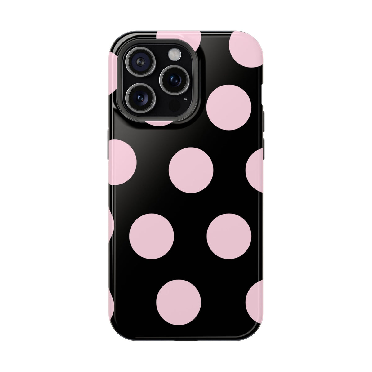 Pink On Black Large Polka Dots - Layreen Cases