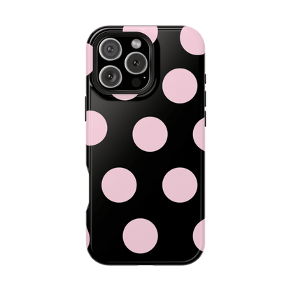 Pink On Black Large Polka Dots - Layreen Cases
