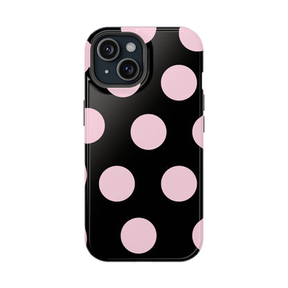 Pink On Black Large Polka Dots - Layreen Cases