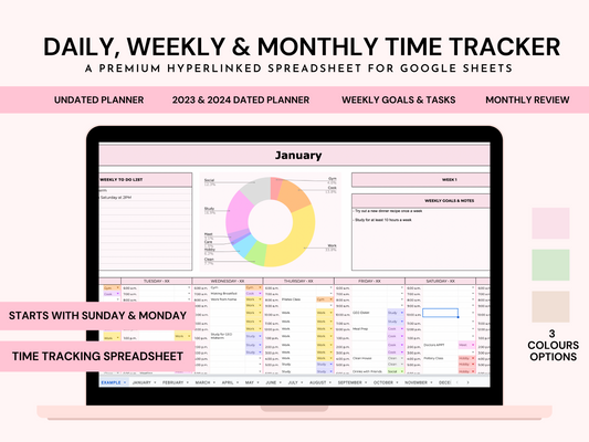 Daily, Weekly & Monthly Time Tracker Spreadsheet