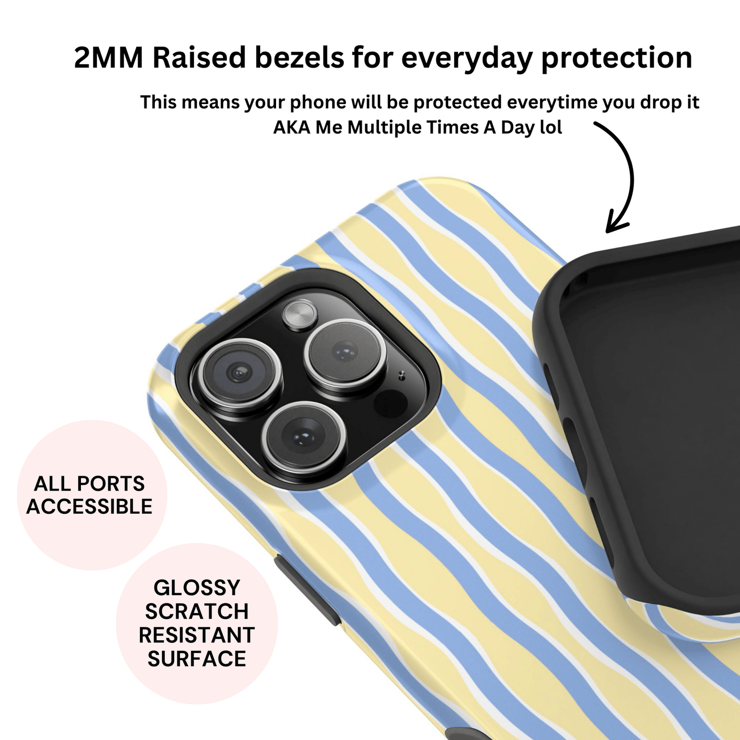 Yellow & Blue Wavy Thin Stripes - Layreen Cases