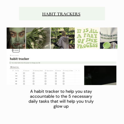 Glow Up Notion Templates | Green - Wellness By Her Shop